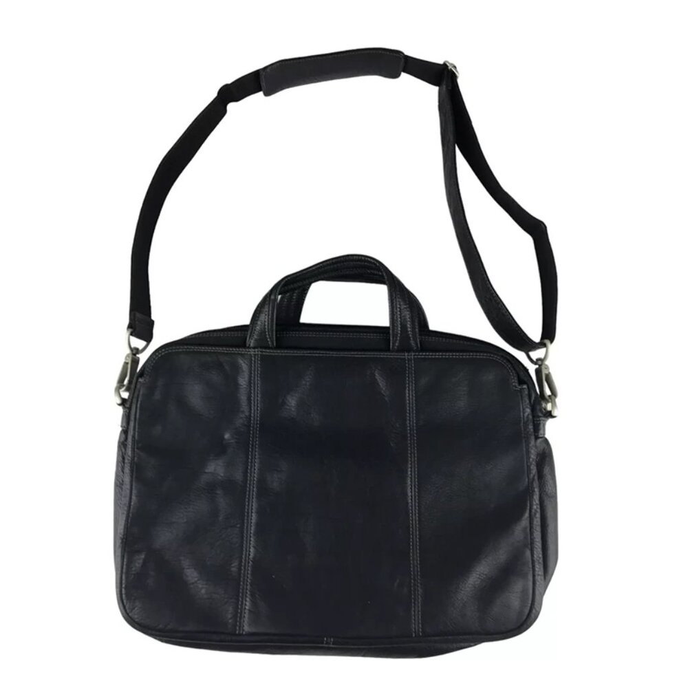 El Portal Unisex Black Leather Inner Pockets Top Handle Briefcase Document Case‎